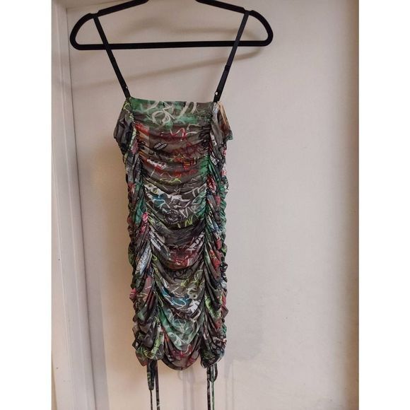 NWT~Dolls Kill Current Mood Multi Print Ruched Mini Dress Sz XL - Picture 3 of 3